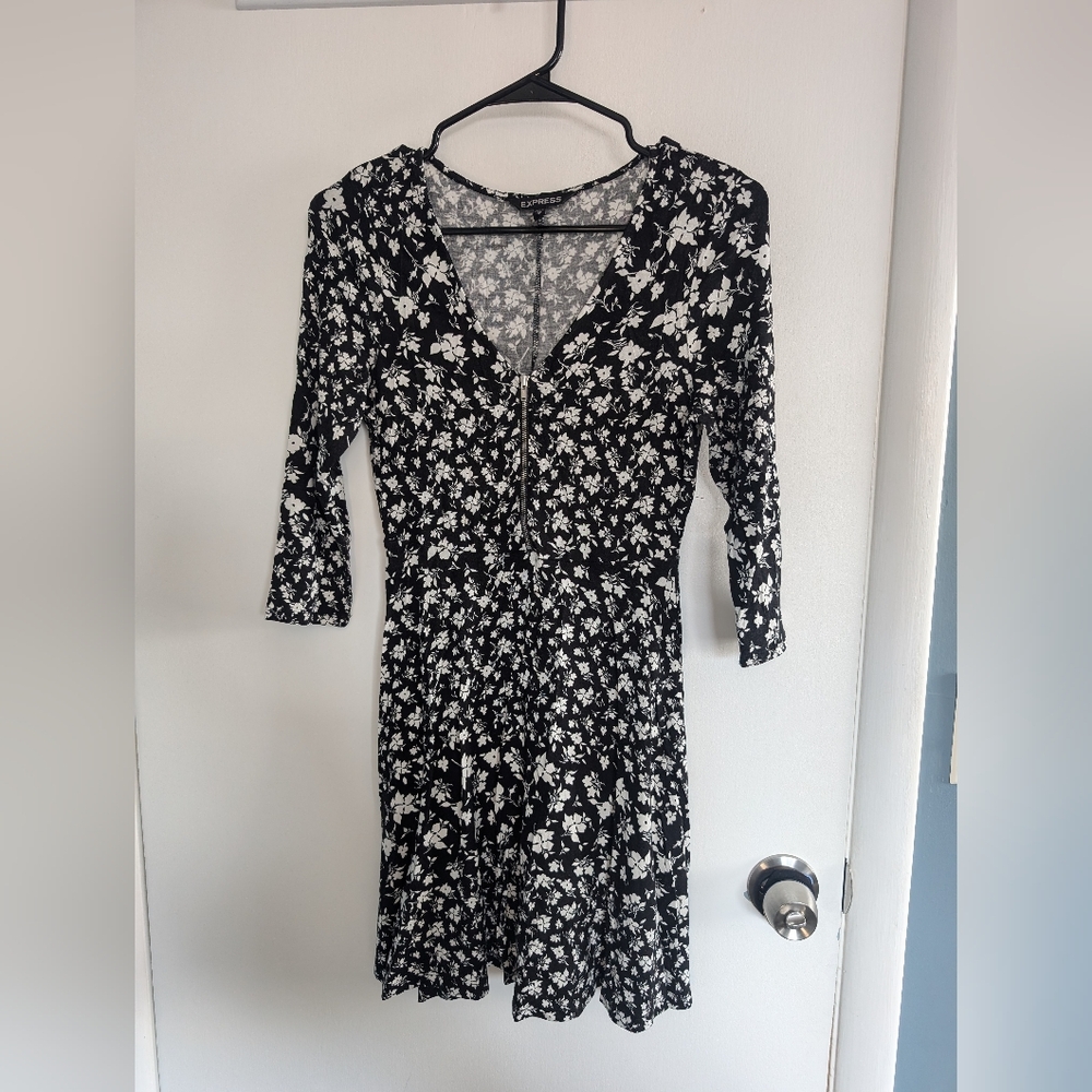 Express Floral Black and White Dress